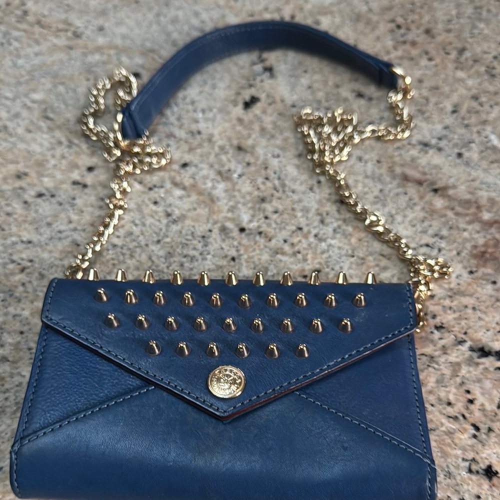 Rebecca Minkoff Blue and Gold Envelope Wristlet